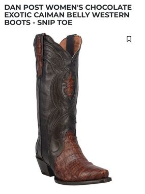 DAN POST Sz 7.5 Chocolate Exotic Cayman Belly Snip Toe Western Boots Orig $500